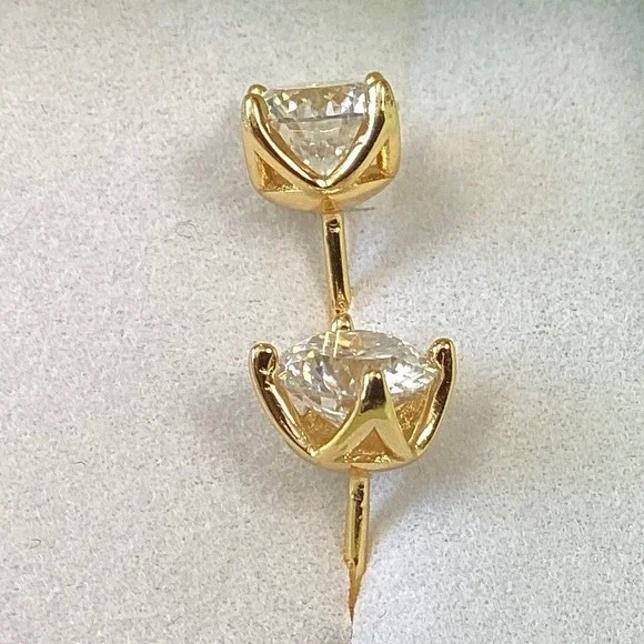 Stud Earrings Gold Tone‎ Round Cut Crystal Rhinestone Sparkly Jewelry - Picture 3 of 7